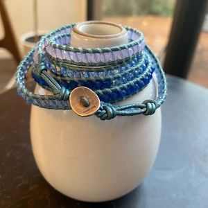 Chan Luu Light Blue Leather 5 Wrap Bracelet